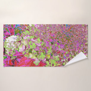 Elegant Chartreuse Green, Pink and Blue Hydrangea Bath Towel