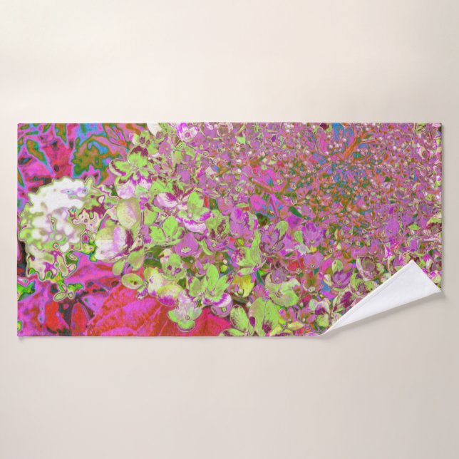 Elegant Chartreuse Green, Pink and Blue Hydrangea Bath Towel (Bath Towel)