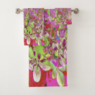Elegant Chartreuse Green, Pink and Blue Hydrangea Bath Towel Set