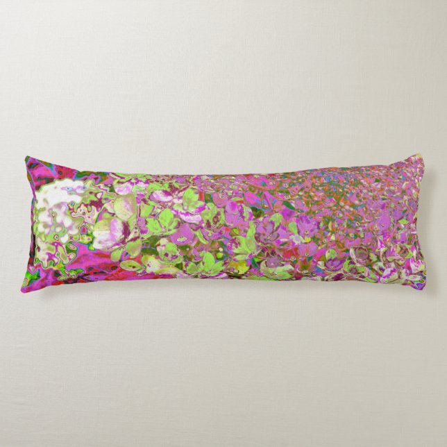 Elegant Chartreuse Green, Pink and Blue Hydrangea Body Cushion (Front)