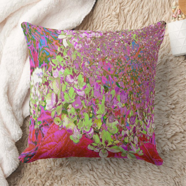 Elegant Chartreuse Green, Pink and Blue Hydrangea Cushion (Blanket)