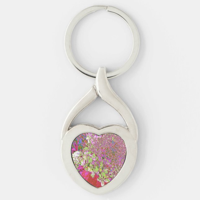 Elegant Chartreuse Green, Pink and Blue Hydrangea Key Ring (Front)