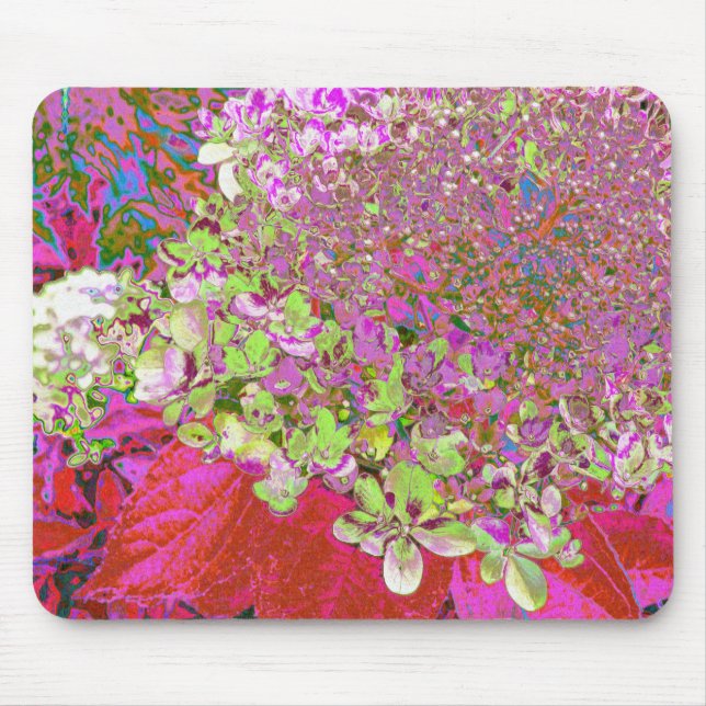 Elegant Chartreuse Green, Pink and Blue Hydrangea Mouse Mat (Front)