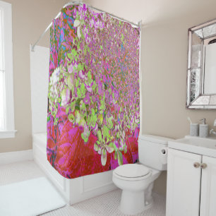 Elegant Chartreuse Green, Pink and Blue Hydrangea Shower Curtain