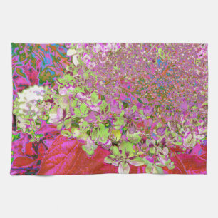 Elegant Chartreuse Green, Pink and Blue Hydrangea Tea Towel