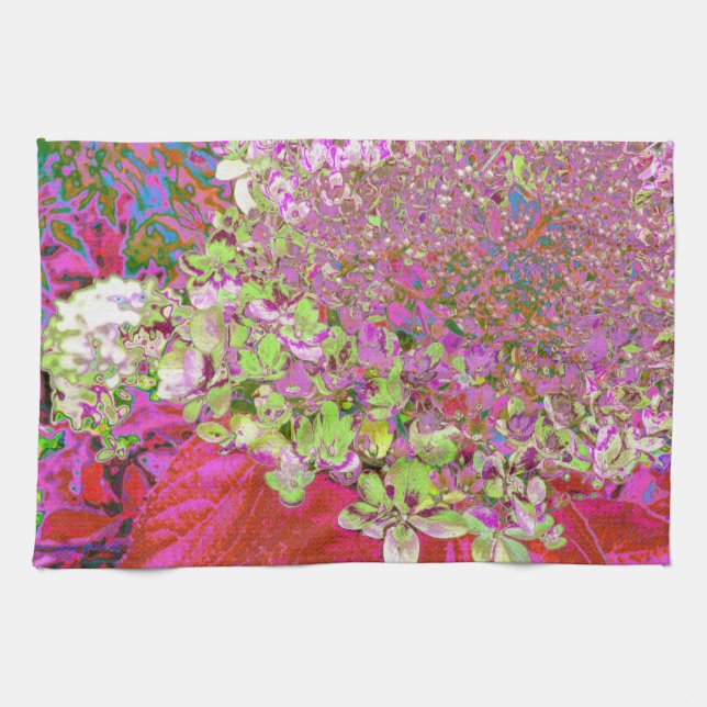 Elegant Chartreuse Green, Pink and Blue Hydrangea Tea Towel (Horizontal)