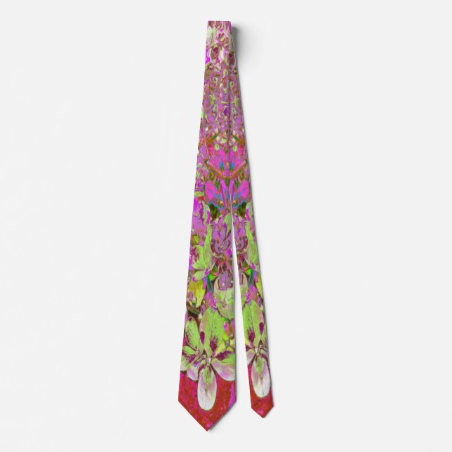 Elegant Chartreuse Green, Pink and Blue Hydrangea Tie (Front)