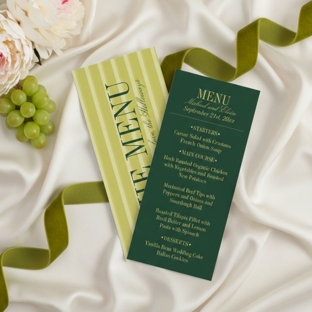 Elegant Chartreuse Green Stripe Wedding Dinner Menu (Elegant Chartreuse Green Stripe Wedding Dinner Menu)