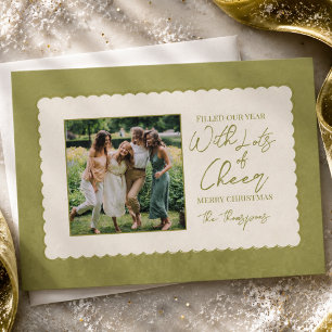 Elegant Chartreuse Scallop Border Family Photo Holiday Card