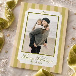 Elegant Chartreuse Stripe Photo Christmas Holiday Card