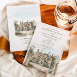 Elegant Chateau English Manor Destination Wedding Invitation<br><div class="desc">The invitation design showcases a stunning illustration of a grand French chateau nestled amidst picturesque fields, capturing the romance and serenity of a fairytale setting. The delicate and intricate details of the watercolor painting add a touch of timeless elegance to the invitation, setting the tone for a memorable and enchanting...</div>
