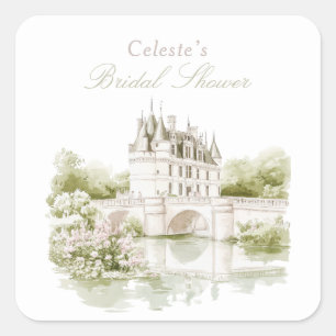 Elegant Chateau French Romance Bridal Shower Square Sticker