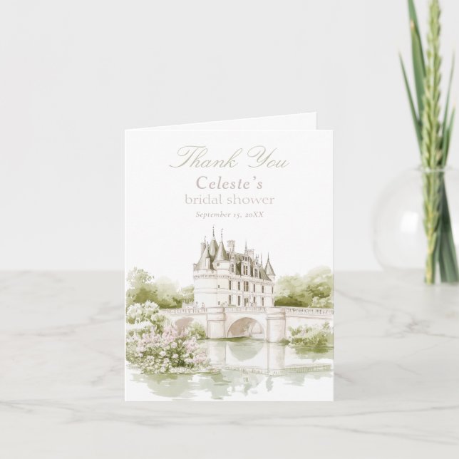 Elegant Chateau French Romance Bridal Shower  Thank You Card (Front)
