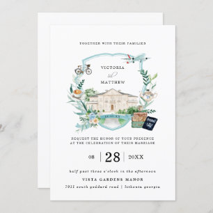 Elegant Chateau Manor   Travel Wedding Crest Invitation