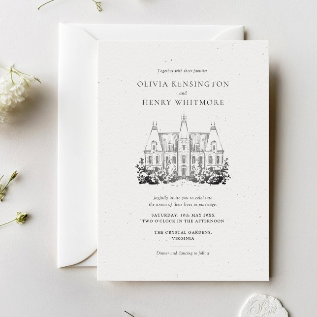 Elegant Chateau Venue Sketch Wedding Invitation (Creator Uploaded)