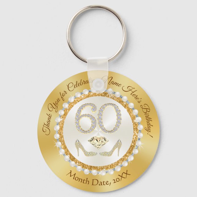 Elegant Cheap, 60th Birthday Favours for a Woman, Key Ring (Front)