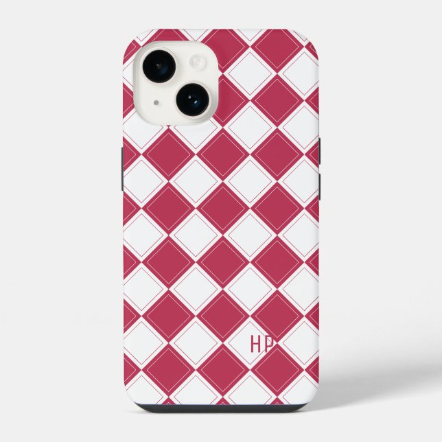 Elegant checkered tiles pattern [custom color] iPhone case (Back)