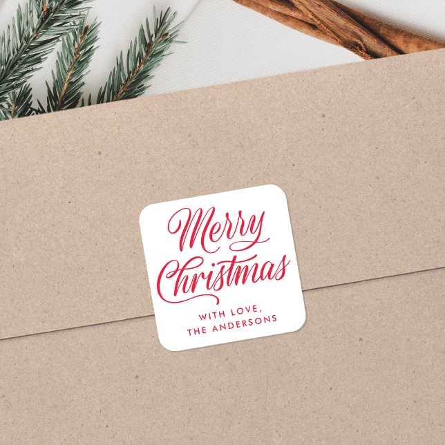 Elegant Cheer Red Script Christmas Gift Holiday Square Sticker (Creator Uploaded)