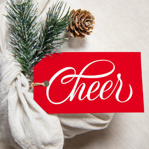 Elegant Cheer Red Script Christmas Holiday Gift Tags