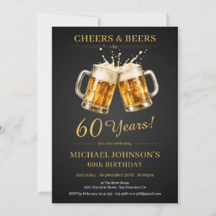 Elegant Cheers and Beers 60th Birthday Party Invitation