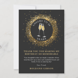 Elegant Cheers Black and Gold Birthday Thank You Card