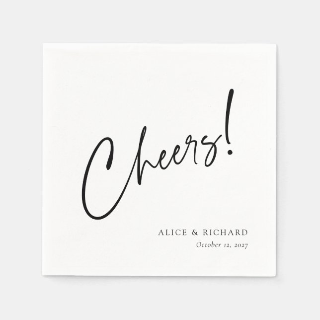 Elegant Cheers Black Script Custom Wedding Napkins (Front)