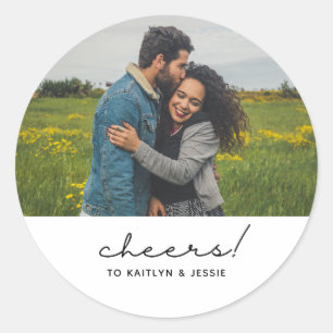 Elegant Cheers Engagement Party Custom Photo Classic Round Sticker