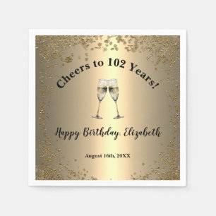 Elegant Cheers Gold 102nd Birthday Napkins