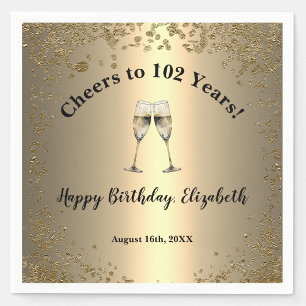 Elegant Cheers Gold 102nd Birthday Napkins