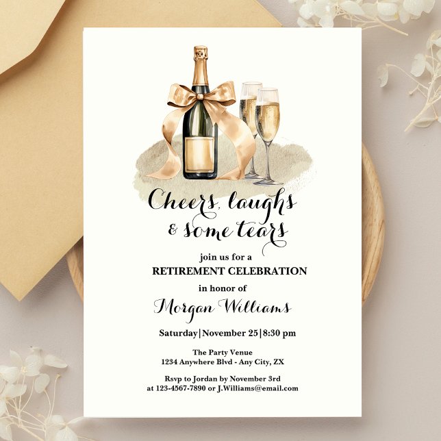 Elegant Cheers Laughs Tears Champagne Retirement  Invitation (Creator Uploaded)
