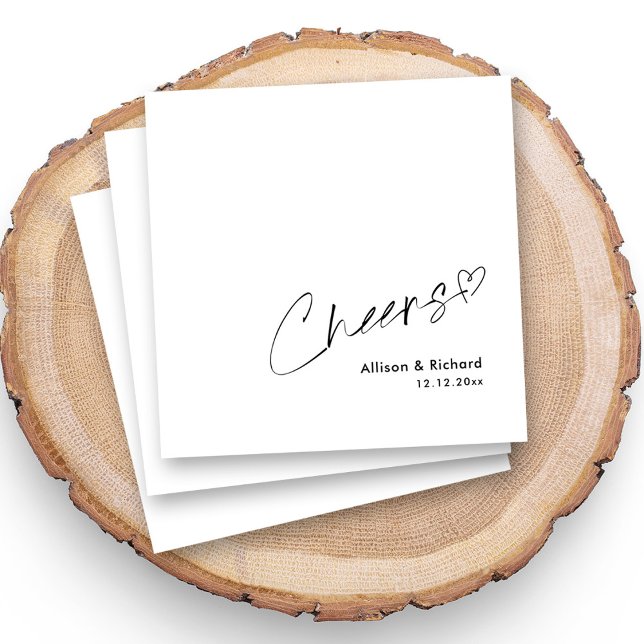Elegant Cheers Personalised Wedding Napkins (Personalized elegant cheers hand lettering wedding napkins stack.)
