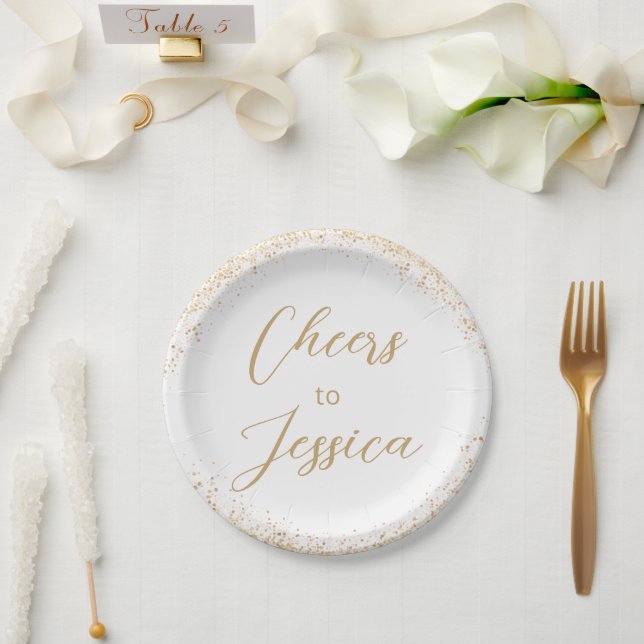 Elegant Cheers Script Glitter Birthday Party  Paper Plate (Wedding)