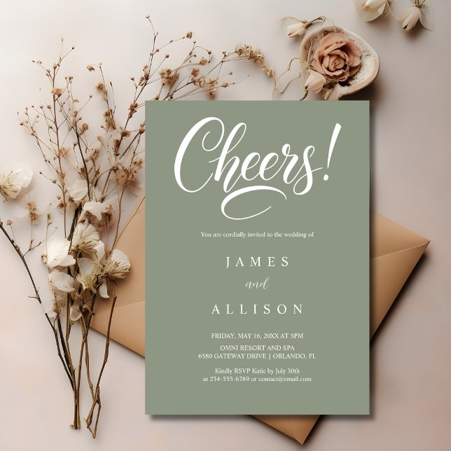 Elegant Cheers Script Sage Green Wedding  Invitation (Creator Uploaded)