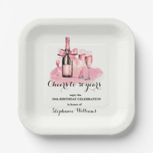 Elegant Cheers to 50 years Champagne 50th Birthday Paper Plate
