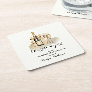 Elegant Cheers to 50 Years Champagne 50th Birthday Square Paper Coaster