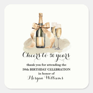 Elegant Cheers to 50 Years Champagne 50th Birthday Square Sticker