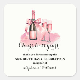 Elegant Cheers to 50 years Champagne 50th Birthday Square Sticker