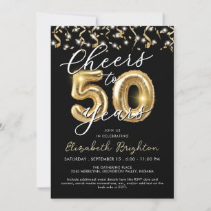 Elegant Cheers to 50 Years Script Balloon Confetti Invitation