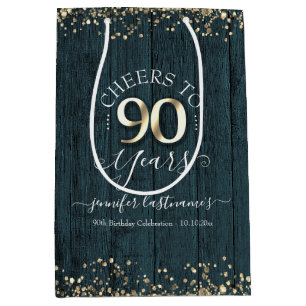 Elegant Cheers to 90 Years Birthday Medium Gift Bag