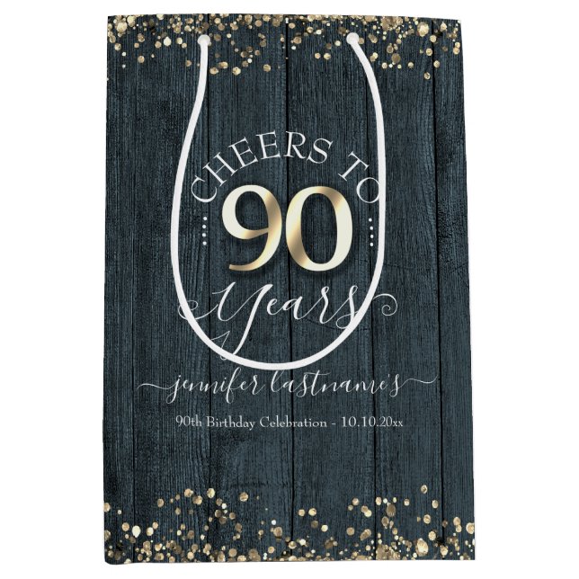 Elegant Cheers to 90 Years Birthday Medium Gift Bag (Front)