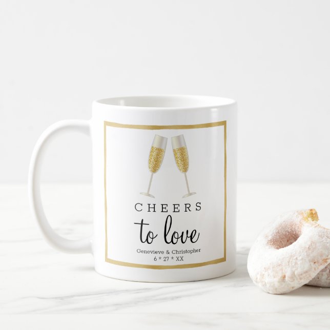 Elegant Cheers to Love Gold Wedding Champagne Coffee Mug (With Donut)
