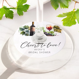 Elegant Cheers to Love Wine Themed Bridal Shower  Glass Tag