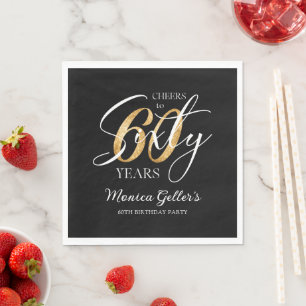 Elegant Cheers to Sixty   60th Black Gold Birthday Napkin
