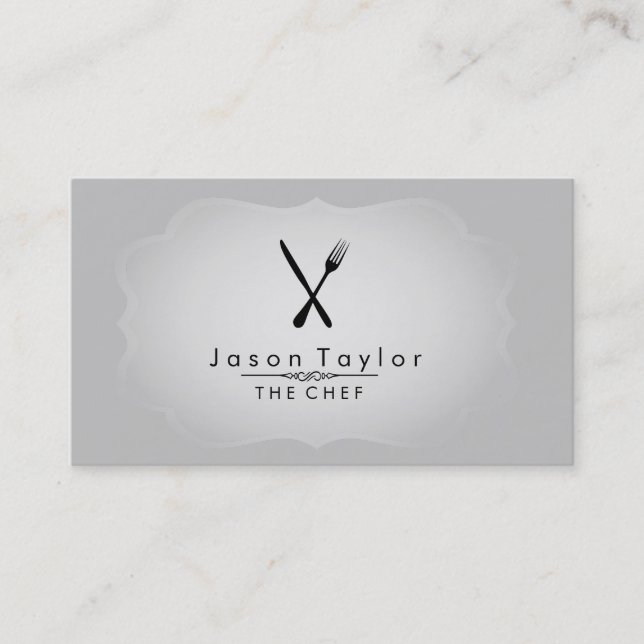Elegant Chef Catering Retro Knife Fork Restaurant Business Card (Front)