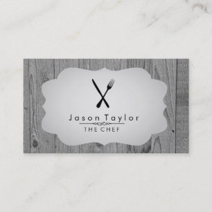 Elegant Chef Catering Retro Knife Fork Wood Grey Business Card