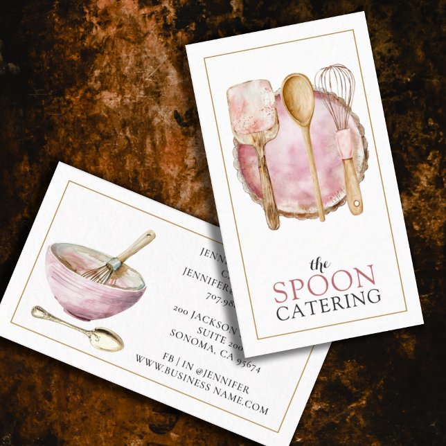 Elegant Chef Catering Whisk Spoon Spatula Business Card (Creator Uploaded)
