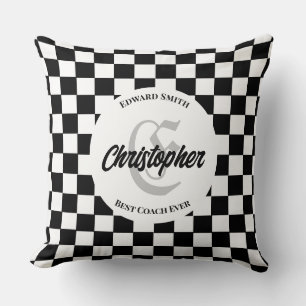 Elegant Chequered Black and White Coach Cushion