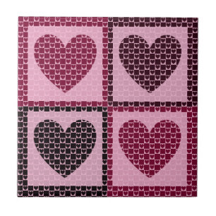 Elegant Chequered Hearts Soft Pink and Wine Red Tile