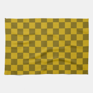 Elegant Chequered Pattern in Dark and Light Brown Tea Towel