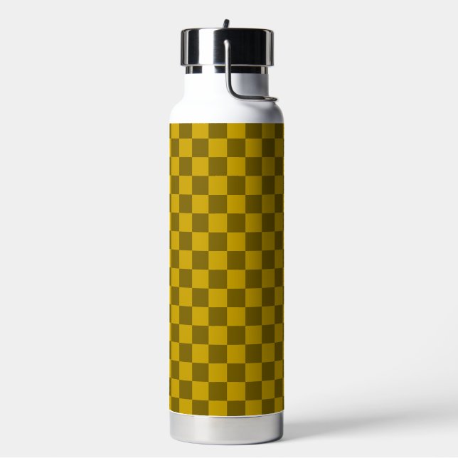 Elegant Chequered Pattern in Dark and Light Brown Water Bottle (Left)